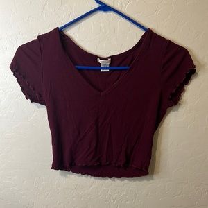 Maroon Crop Top with V neck